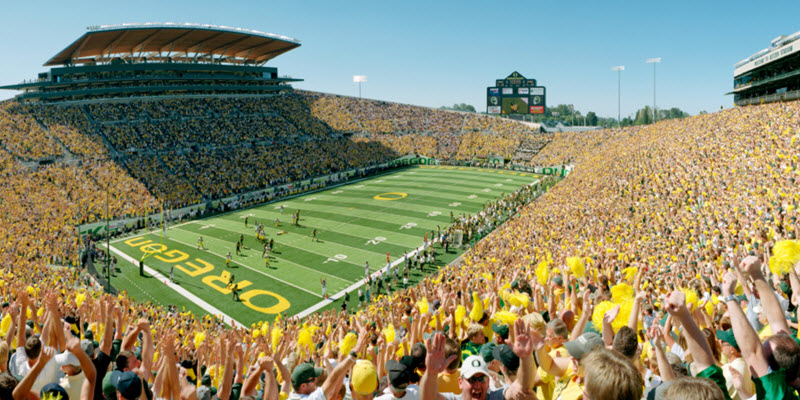 Packed Autzen Stadium during an Oregon football game