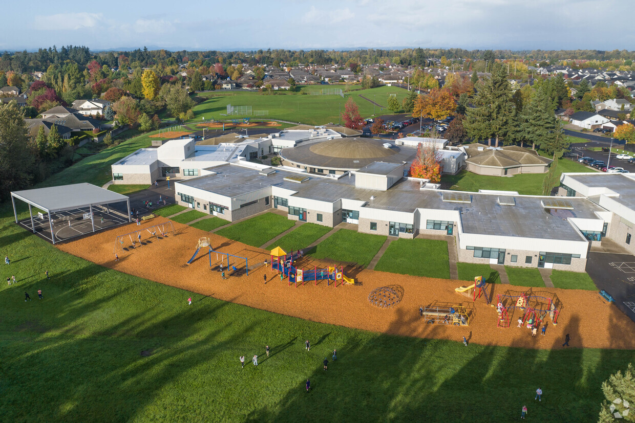 Aerial view of Gilham Elementary School and playground