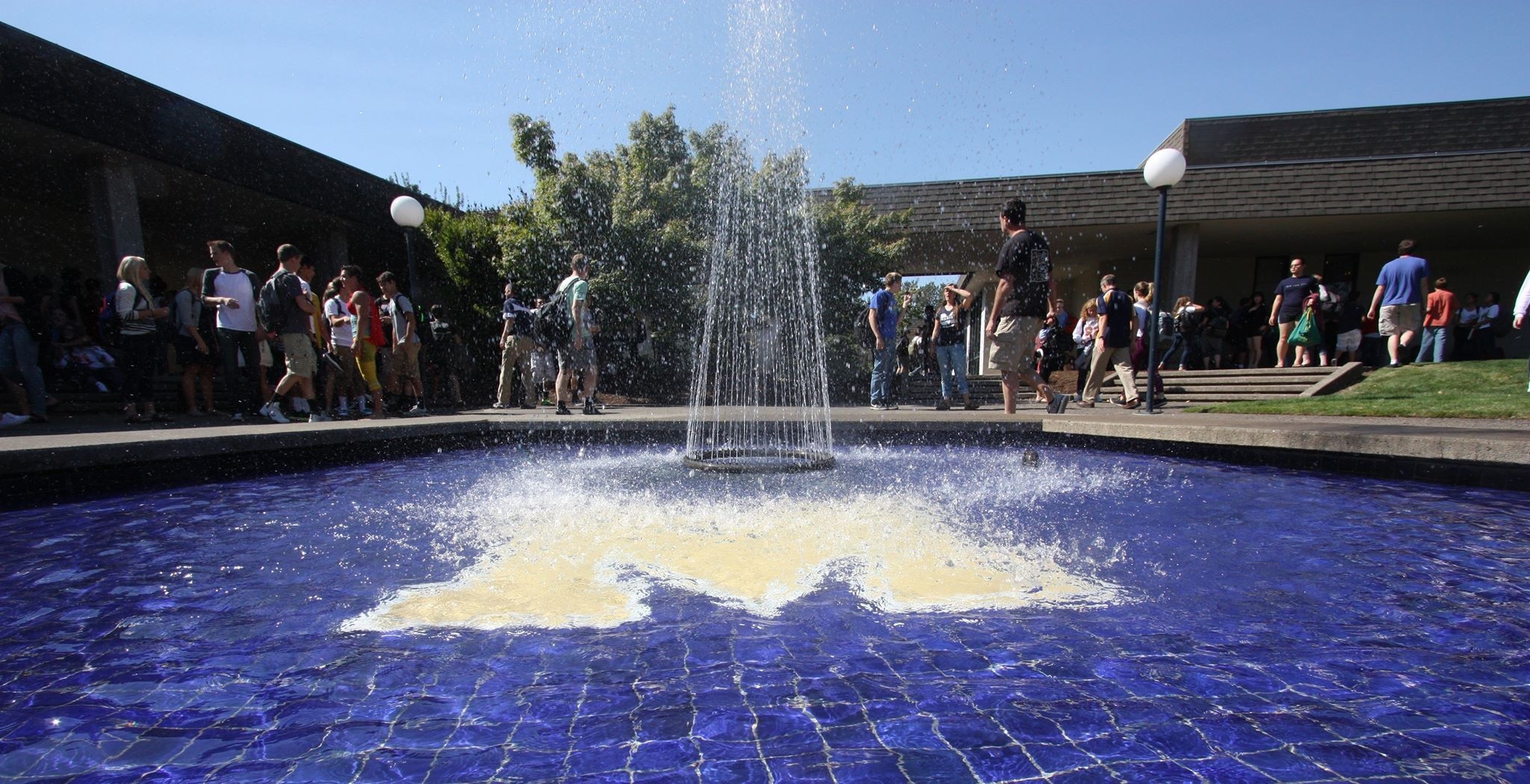 Fountain and students at Marist Catholic High School