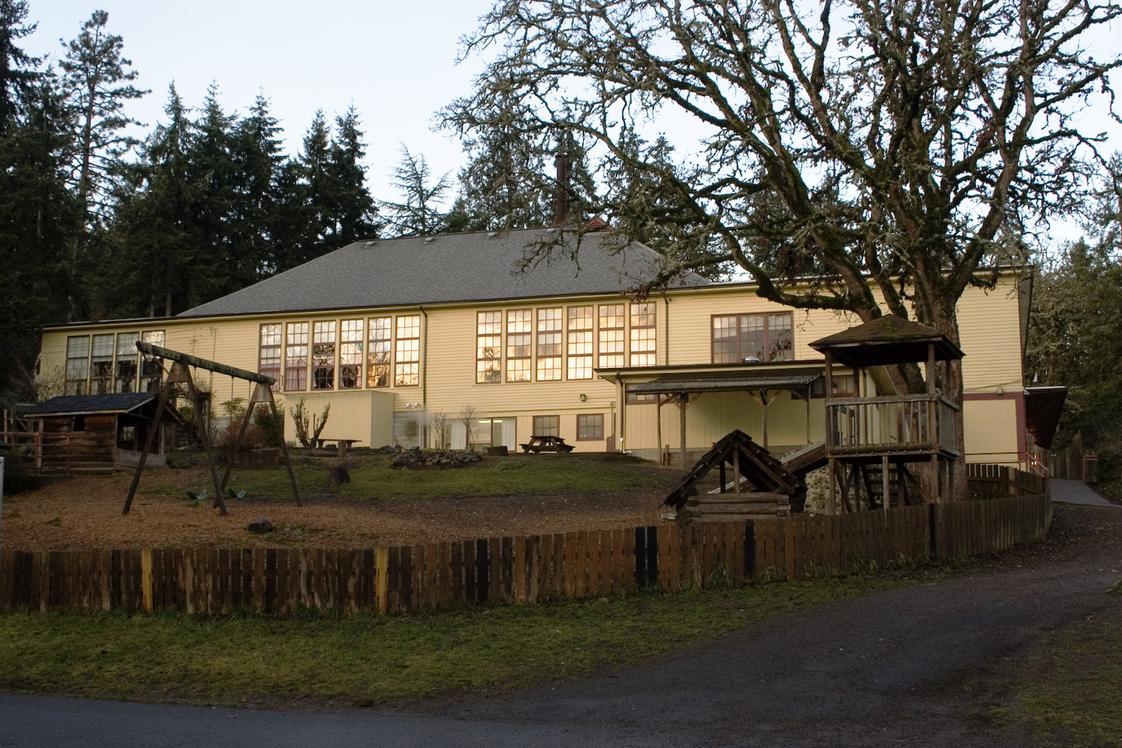 Eugene Waldorf School yellow building and playground